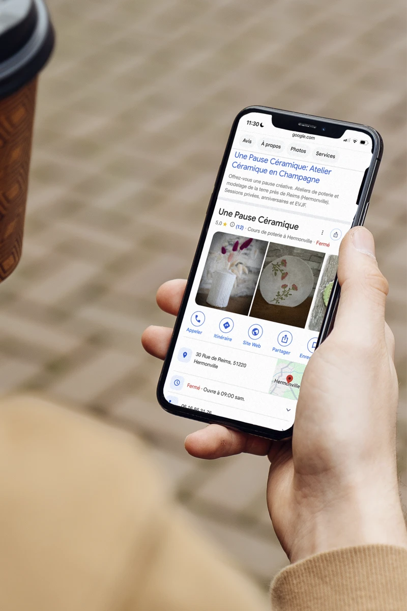 Fiche Google d'une entreprise de céramique près de Reims
